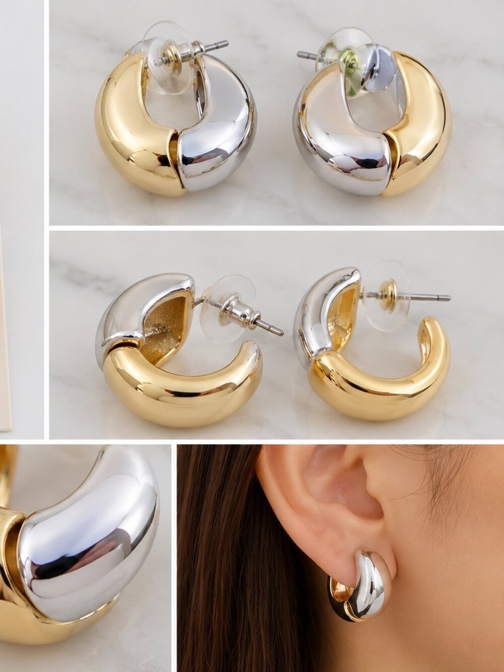 ON 34TH Two Tone Gold Silver Chunky Hoop Earrings NWT